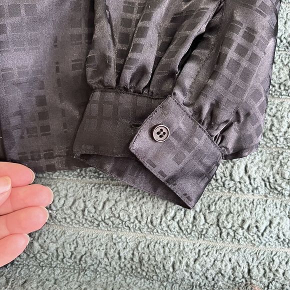 Joan Harper Vintage Black Blouse Size 12  Button Down 1980s - Picture 5 of 7